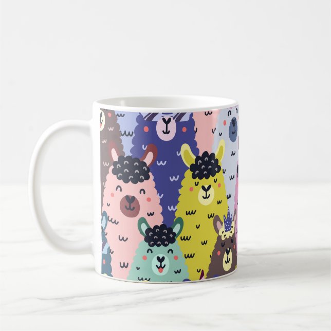 Colourful Llamas Childish Seamless Background Coffee Mug (Left)