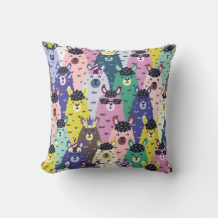Colourful Llamas Childish Seamless Background Throw Pillow