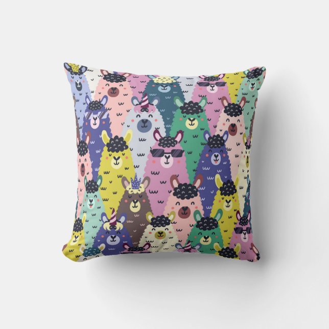 Colourful Llamas Childish Seamless Background Throw Pillow (Front)