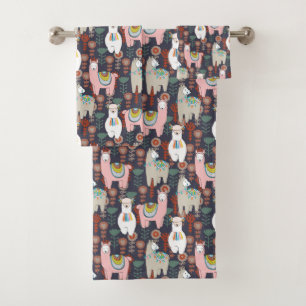 Colourful Llamas Pattern Bath Towel Set