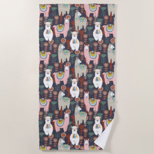 Colourful Llamas Pattern Beach Towel