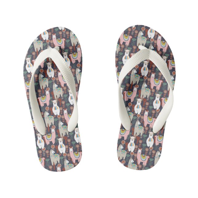 Colourful Llamas Pattern Kid's Flip Flops (Footbed)