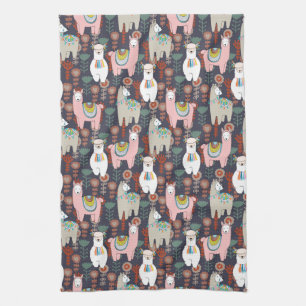 Colourful Llamas Pattern Kitchen Towel