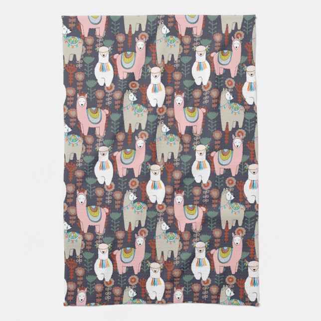 Colourful Llamas Pattern Kitchen Towel (Vertical)