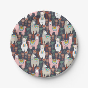 Colourful Llamas Pattern Paper Plate