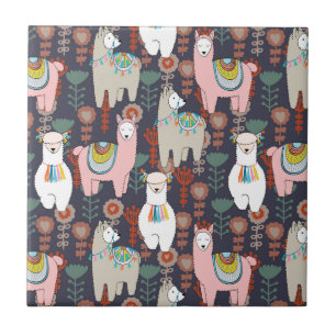 Colourful Llamas Pattern Tile