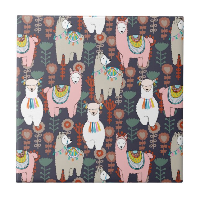 Colourful Llamas Pattern Tile (Front)