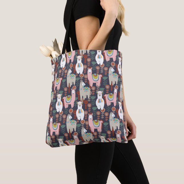 Colourful Llamas Pattern Tote Bag (Close Up)