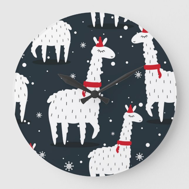 Colourful Llamas: Snowy Animal Seamless. Large Clock (Front)