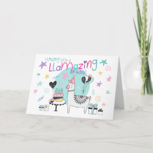 Colourful Llamazing Day Llama Girl’s Happy Card