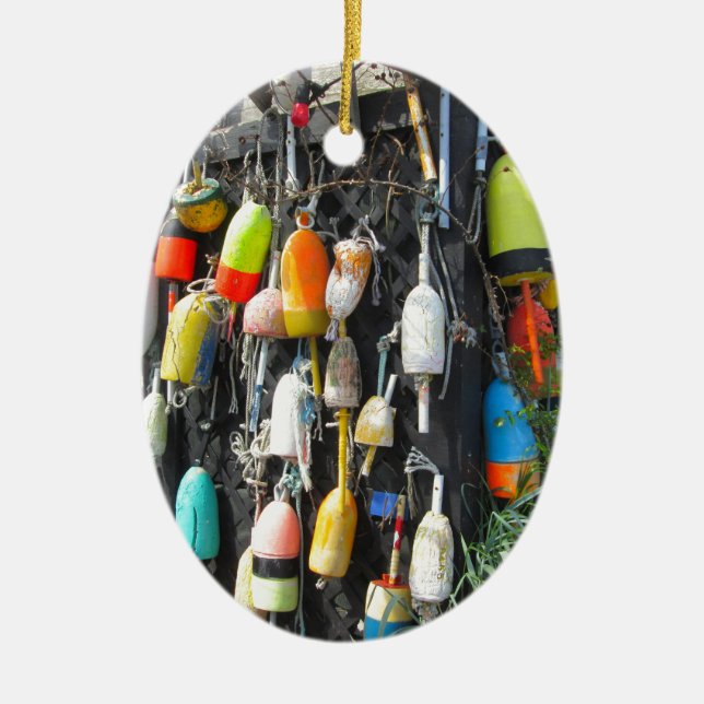 Colourful Lobster Buoys Ceramic Ornament (Front)