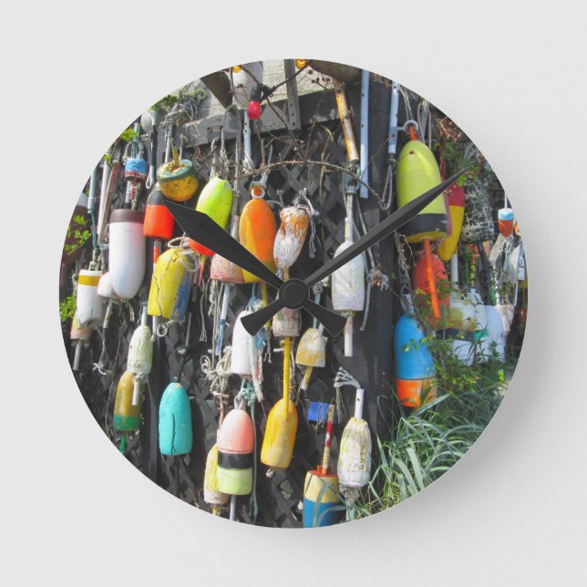 Colourful Lobster Buoys Round Clock (Front)