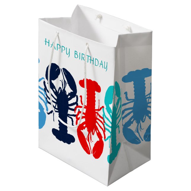 Colourful Lobsters Happy Birthday Gift Bag (Front Angled)