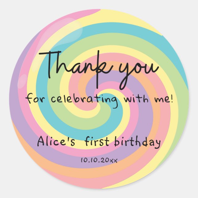 Colourful Lollipop Thank You Classic Round Sticker (Front)
