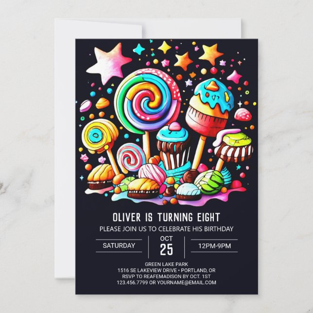 Colourful Lollipop Wonderland Birthday Invitation (Front)