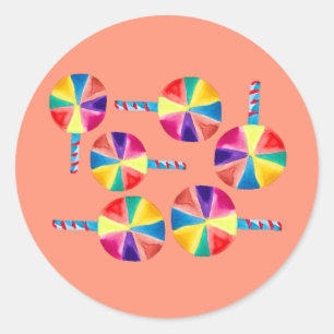 Colourful lollipops pattern classic round sticker