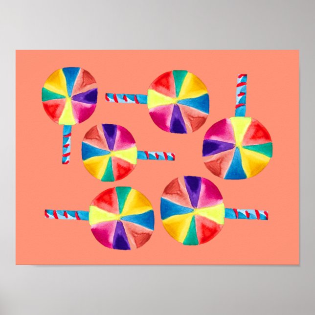 Colourful lollipops pattern postcard poster (Front)