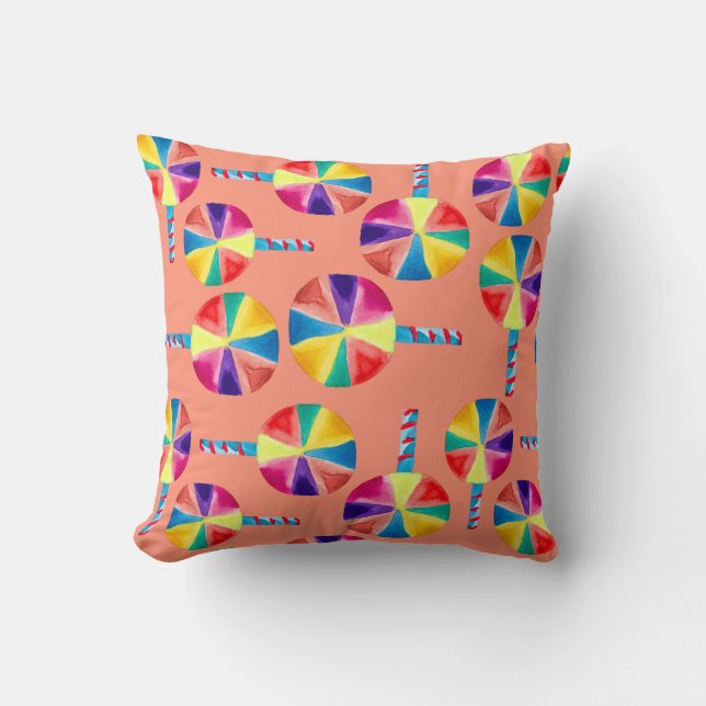 Colourful lollipops pattern throw pillow (Front)