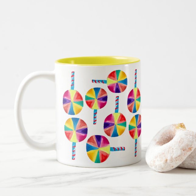Colourful lollipops pattern Two-Tone coffee mug (With Donut)