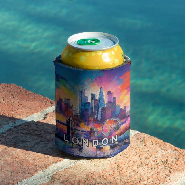Colourful London Skyline Abstract Art Can Cooler (In Situ Pool)