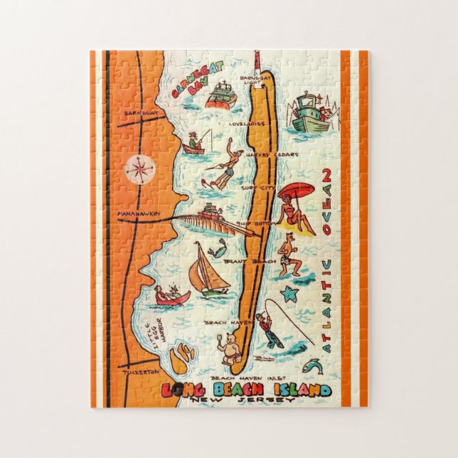 Colourful Long Beach Island 11x14 Map  Jigsaw Puzzle (Vertical)