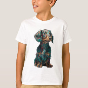 Colourful Long Haired Dachshund Painting Kids T-Shirt