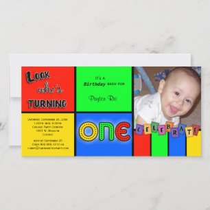 Colourful Look Whos Turning 1 Birthday Invite