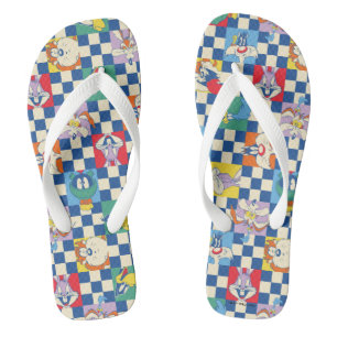 Colourful LOONEY TUNES™ Chequered Toss Pattern Flip Flops