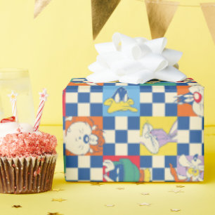 Colourful LOONEY TUNES™ Chequered Toss Pattern Wrapping Paper