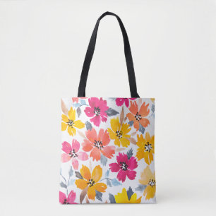 Colourful Loose Floral Watercolor Flowers Tote Bag