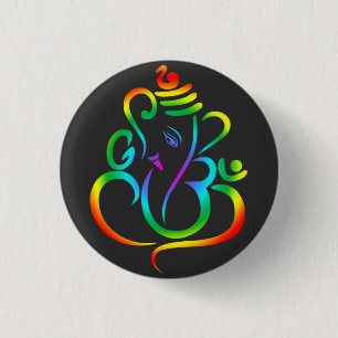Colourful Lord Ganesha on black 1 Inch Round Button