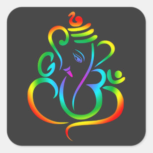 Colourful Lord Ganesha on black Square Sticker
