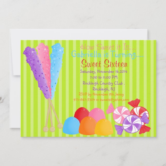 Colourful Lots of Candy Sweet 16 Invitation (Front)