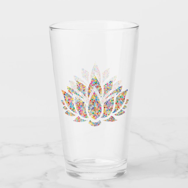Colourful Lotus Flower Design Drinking Glass (Front)