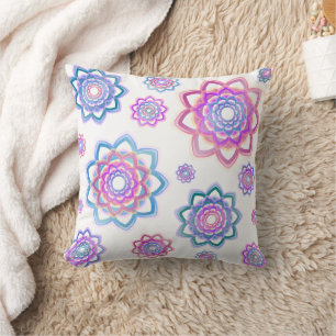 Colourful Lotus Flower Pink Blue Green Throw Pillow