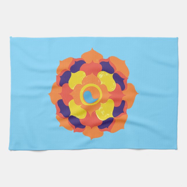 Colourful Lotus Flower Yin & Yang Mandala    Kitchen Towel (Horizontal)