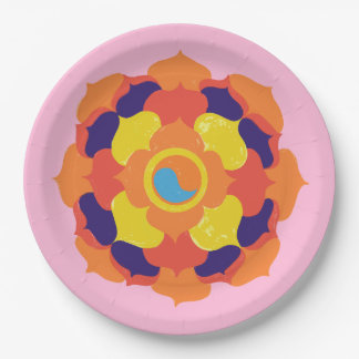 Colourful Lotus Flower Yin & Yang Mandala Paper Plate
