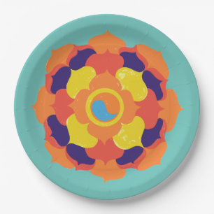 Colourful Lotus Flower Yin & Yang Mandala Paper Plate