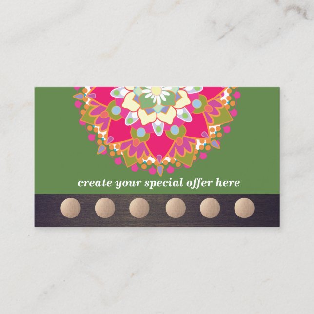 Colourful Lotus Mandala Yoga 6 Class Punch Loyalty (Front)