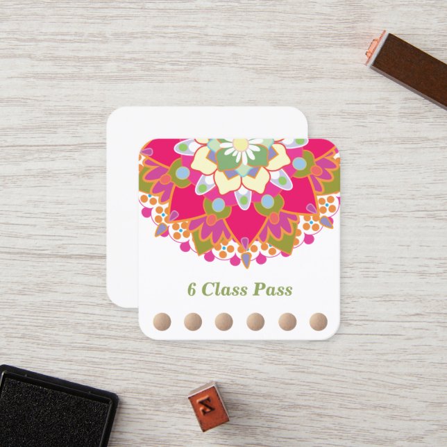 Colourful Lotus Yoga 6 Class Punch Loyalty Card (Front/Back In Situ)