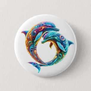 Colourful Lovable Dolphins 2 Inch Round Button