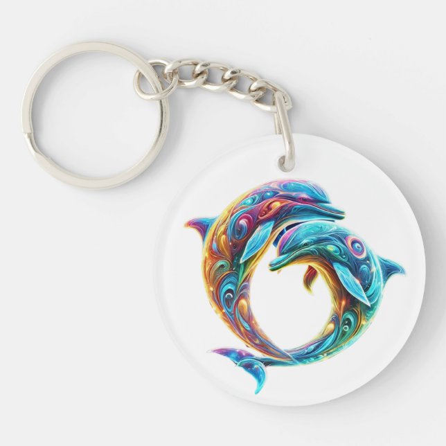 Colourful Lovable Dolphins Keychain (Front)