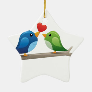 Colourful love birds ceramic ornament