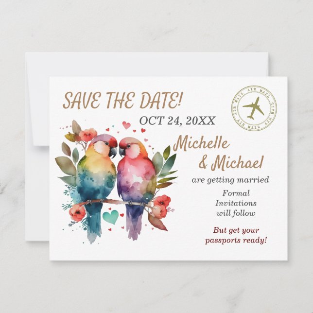 Colourful Love Birds, Save the Date  Card (Front)