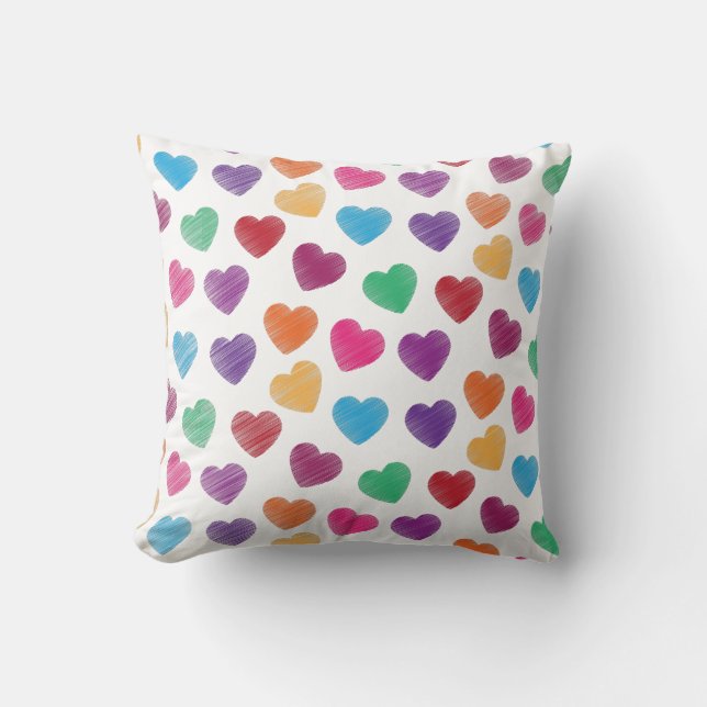 Colourful Love Heart Pattern Valentine's Day Throw Pillow (Front)