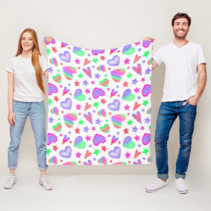 Colourful Love Heart Romantic Girly Pattern Modern Fleece Blanket