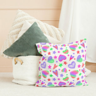 Colourful Love Heart Romantic Girly Pattern Modern Throw Pillow