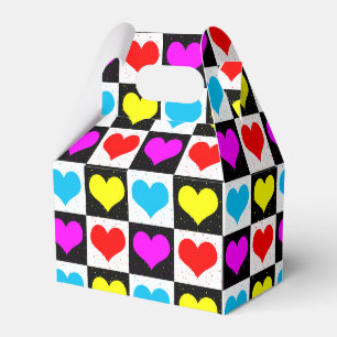 Colourful Love Hearts Geometric Block Print Favor Box