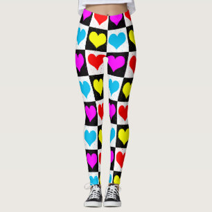 Colourful Love Hearts Geometric Block Print Leggings