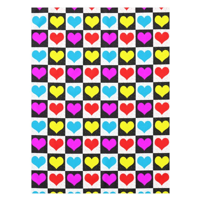 Colourful Love Hearts Geometric Block Print Tablecloth (Front)
